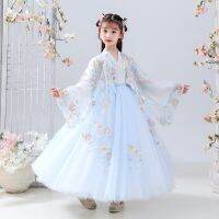 【CW】 New Chinese Embroidery Hanfu Dresses Fluffy Skirt Evening Performance Vestido