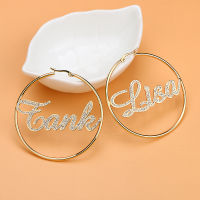 40mm-100mm Crystal Name Earrings Nameplate Custom Hoop Earring for women Wedding Dubai Trendy Earrings boucle doreille femme