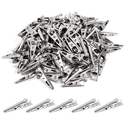 100PCS 1.06IN / 27mm Mini Metal Alligator Clips, Crocodile Clamps Silver Tone Nickel Plated Test Line Spring Clamps.