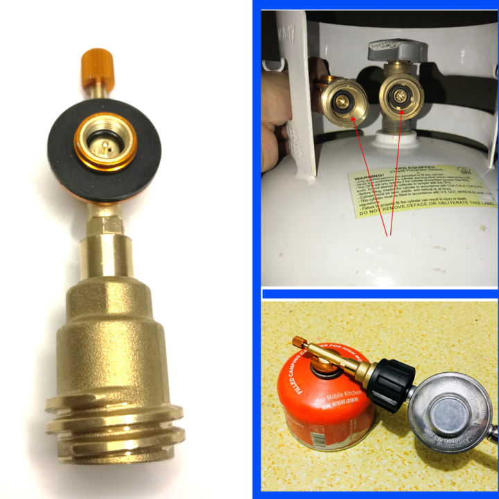 แคมป์ปิ้ง-copper-gas-propane-tank-connector-adapter-valve-coupler-สำหรับ-american-type