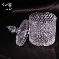 GLASS HUB - (LYNX) TG011 - โถแก้วลายคริสตัลทรงกลม  มีฝาปิด สำหรับใส่ขนมหรือสิ่งของต่างๆ