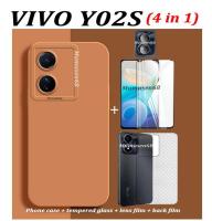 【4 In 1】Vivo Y02S โทรศัพท์กรณี Vivo Y21 Y33S Y15A Y15S Y76 5G Y20 Y12A Y72 Y01 2022 Y73 Candy สีซิลิโคนนุ่ม + หน้าจอฟิล์ม + ฟิล์ม + ฟิล์ม