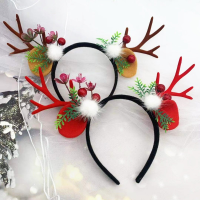 10pcs Christmas Deer Horn Ears Flower Hair Hoop Antlers Reindeer Headband Holiday Headdress Accessories Party Supplies