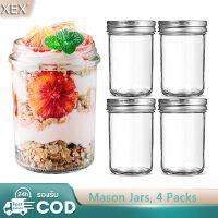 4 Pack Wide Mouth Mason Jars 16 oz with Airtight lids and Bands, Perfect For Canning, Baby food, Spice, Candles, Pickling,Meal Prep, Jelly, Jam, Yogurt, Dry Food