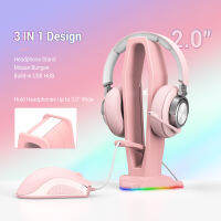 หูฟัง RGB Stand Over-Ear Headset Holder ชั้นวางจอแสดงผลเดสก์ท็อปพร้อมพอร์ต USB 4พอร์ตสำหรับเกมเมอร์ Gaming PC อุปกรณ์เสริม Desk