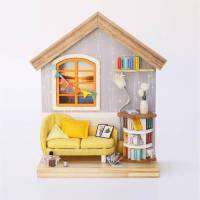 Kids castle บ้านตุ๊กตา DIY หลังสีเหลือง มาพร้อมเฟอร์นิเจอร์ มีไฟสวยงาม