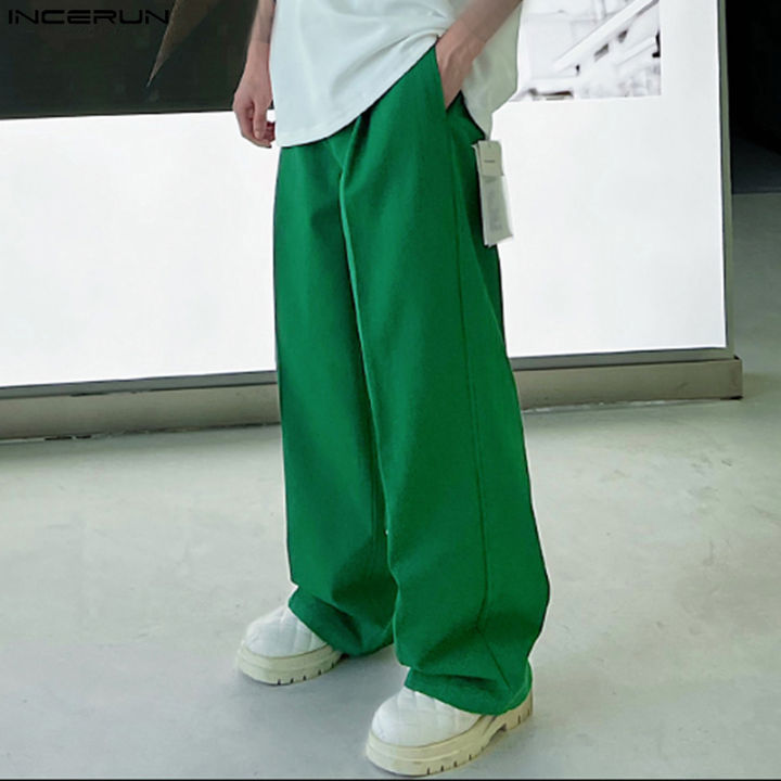 incerun-กางเกงขายาวลำลองทรงหลวมสำหรับผู้ชาย-กางเกงผ้าชิโน่วันหยุดธรรมดา-สไตล์เกาหลี