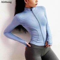 Aiithuug Womens Slim Fit Lightweight Jackets Womens Full Zip-up Yoga Sports Running Jacket with Thumb Holes for Workout