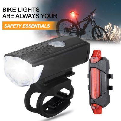 ☃♕ USB Rechargeable Bike Light Set Front Light with Taillight Easy to Install 3 Modes Bicycle Accessories for the Bicycle