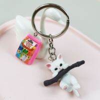 2 pcs Kawaii Branch Cat Keychain Student School Bag Pendant Accessories Girls Kitten Keyrings For Women Car Key Decor