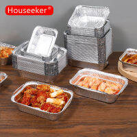 Houseeker หม้อทอดไร้น้ำมันภาชนะบรรจุอาหารใช้แล้วทิ้งถาดฟอยล์ดีบุกมุมฉาก10ชิ้นกล่องเค้กทำบาร์บีคิวเอากลับบ้านกล่องบรรจุภัณฑ์อลูมิเนียม