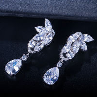 BeaQueen Stunning Cubic Zirconia Water Drop Stone No Hole Clip On Earrings Long Women Wedding Non Pierced Ear Jewelry E185