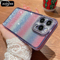 AUOVIEE เคสโทรศัพท์รุ้งเพชรสีไล่ระดับสีสำหรับ iPhone 14 13 12 11Pro X XR Max Plus ใสแบบเคลือบหรูหรากรอบกันกระแทก