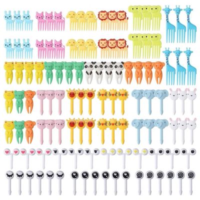 18/52/120Pcs Cartoon Fruit Fork Toothpick Cute Animal Food Grade Plastic Kid Mini Cake Bento Fork Home Supply Party Decoration