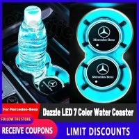 CHENJIE คุณภาพสูง Dazzle LED 7สีรถ Coaster / Luminous รถถ้วยน้ำ Pad รถ Anti Slip Cup Mat Smart Induction รถถ้วยเบาะ Auto ตกแต่งภายในรถอุปกรณ์เสริมสำหรับ Mercedes-Benz E-Class C-คลาส G-Class S-Class SL-Class SLK-Class