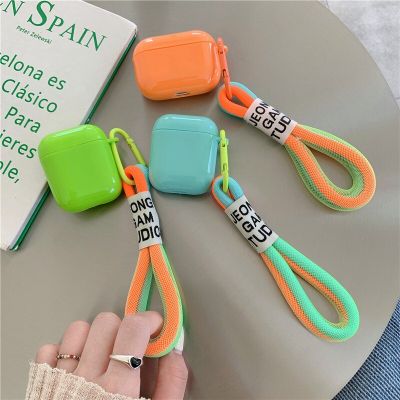 INS Fashion Fluorescent Color Hand Strap Case For AirPods 1 2 For Airpods 3 Pro Soft Silicone Earphone protected soft Cute Cover Headphones Accessorie