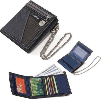 2020 New Fashion Men Boys Girls Plain Canvas Tri-Fold Wallet Card Cash Wallet with Chain