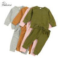 2Pcs Newborn Infant Baby Girls Boys Solid Color Outfits Infant Long Sleeve Round Neck Pullover Side Pockets Drawstring Trousers  by Hs2023