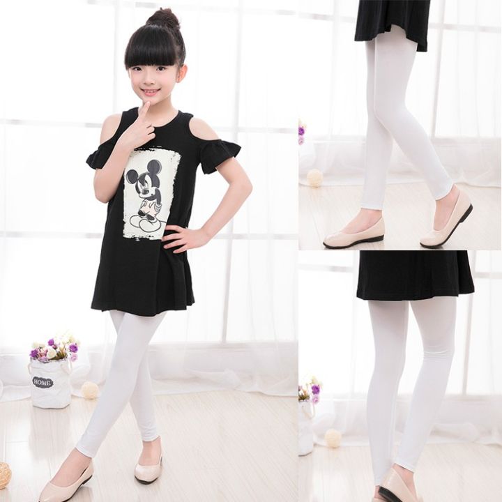 ready-stock-solid-color-thin-polyester-girls-leggings-summer-teenager-girl-stretchable-pencil-pants-children-trouser