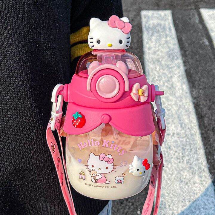 hellokitty-ถ้วยน้ำสาวสูงมูลค่าท้องใหญ่ถ้วยความจุขนาดใหญ่ฤดูร้อนเด็กนักเรียนน่ารักฟางถ้วย-icecubes