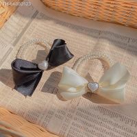 ♟ Korea Rerto Imitation Pearl Elegant Hair Rope Rubber Band Girl Hair Black Bow Hair Hair Accessories Women Headdress Wholesale