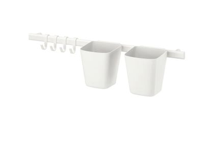 IKEA ราวแขวน+ตะขอแขวน4ชิ้น+ที่ใส่ของสีขาว