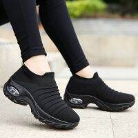 Black Casual Sports Shoes for Women Platform Sneakers Fashion Height Increasing Ladies Running Mesh Breathable Slip-On Female