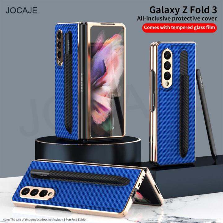 carbon-fiber-s-pen-slot-plating-phone-case-for-samsung-galaxy-z-fold-3-5g-stylus-pen-socket-shockproof-cover-for-galaxy-z-fold3