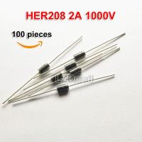 100pcs HER208 High Efficiency Rectifier Diode 2A 1000V DO-15 (DO-204AC) 2Amp 1000Volt HER 208 50-70ns Fast Recovery Diode