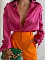 Elegant Satin Long Sleeve Women Shirts 2023 Vintage Silk Casual Loose Button Up Tops Fashion Office Lady Blouses 18913