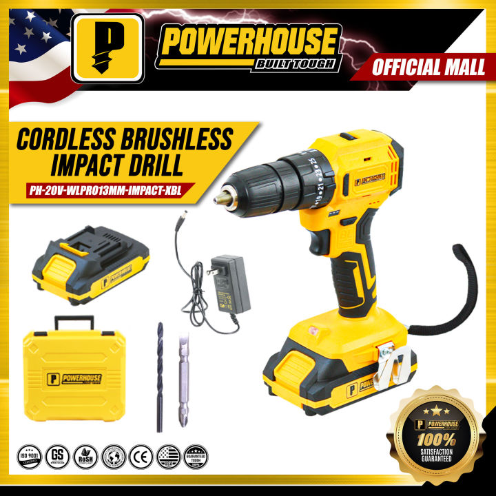 Powerhouse 20V 13mm Cordless Impact Drill Diver BRUSHLESS MOTOR Hammer ...