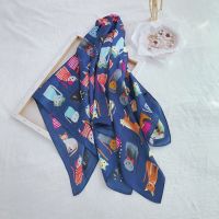 Womens Silk Cat Print Square Scarf 90CM*90CM