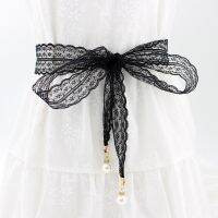 【cw】 Women Fashion BeltsHollow Girdle ThinBelt Rope for Dresses Tassel WaistbandKnot Decorated NarrowBlack ！