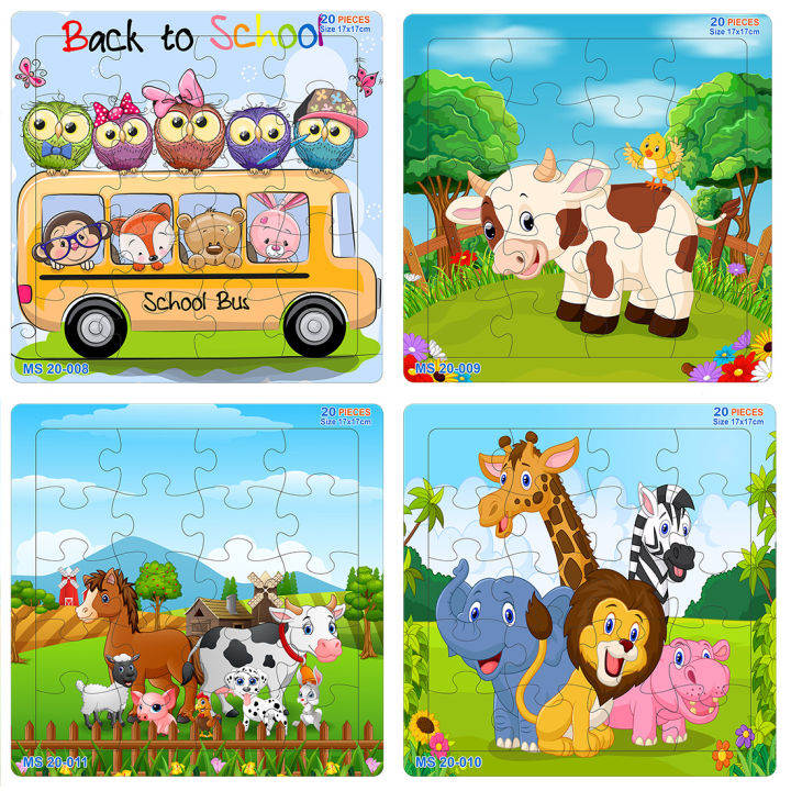 COMBO 1) Combo 10 bộ tranh xếp hình 20 mảnh ghép – đồ chơi trí tuệ cho bé  từ 2 tuổi – Chủ đề Động vật 