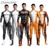 ชุดบอดี้สูท Zawaland สัตว์ป่าสำหรับทุกเพศชุดเซกส์คลุมทั้งหมดหมาป่า Zentai ชุดคอสเพลย์ผู้หญิงจั๊มสูทฮาโลวีน