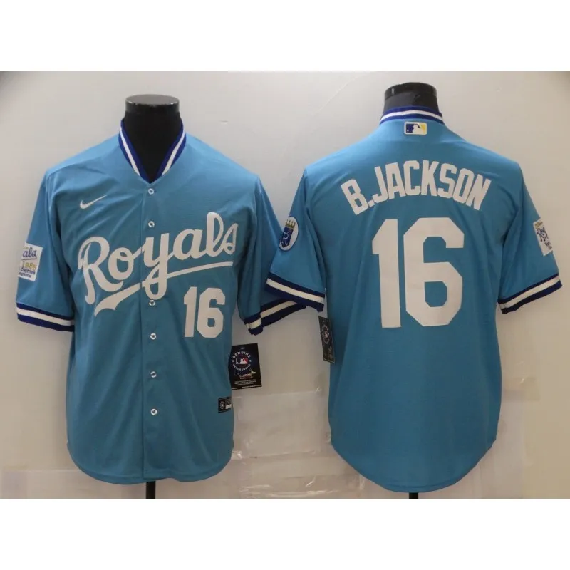 High quality stock MLB Kansas City Royals 16 Bo Jackson White Blue
