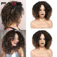 FAVE Afro Kinky Curly Short Synthetic Wig Mixed Dark Light Brown 14inch For America Africa Women Hair Cosplay Heat Resistant