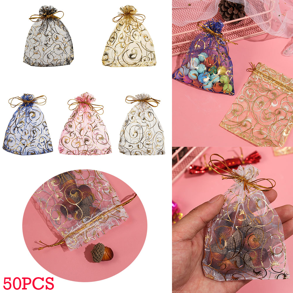 1/50Pcs Small Pearl Yarn Bag Wedding Favors Candy Storage Pouch Gift Candy Bag 