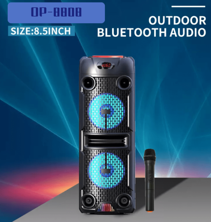 Loud Dual Subwoofer HIFI Karaoke Speaker OP8808 17inch Trolley