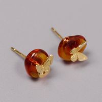 Original stud earrings for women,bead amber 925 Silver butterfly earring,Ear Bones Clip earlobe piercing,fine jewelry Charm gift