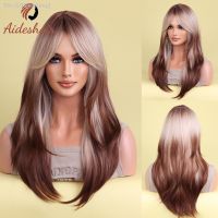 Aideshair Golden Brown Hair Wig With Long Straight Bangs High Quality Synthetic Wig For Womens Daily Natural Heat Resistant Hai [ Hot sell ] ea1voy