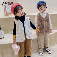 AMILA เสื้อกั๊กผ้าขนลูกแกะกำมะหยี่สำหรับเด็ก,เสื้อกั๊กกำมะหยี่สองด้านหนาสำหรับเด็กผู้ชายและเด็กผู้หญิง