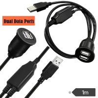 Dual Data Ports USB 2.0 Panel Flush Mount Extension Cable for Car Truck Boat Motorcycle Dashboard 1m