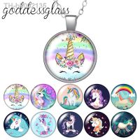 ✆◄ New Magical Unicorn Colorful Rainbow Unicorn Round Glass glass cabochon silver plated/Crystal pendant necklace jewelry Gift