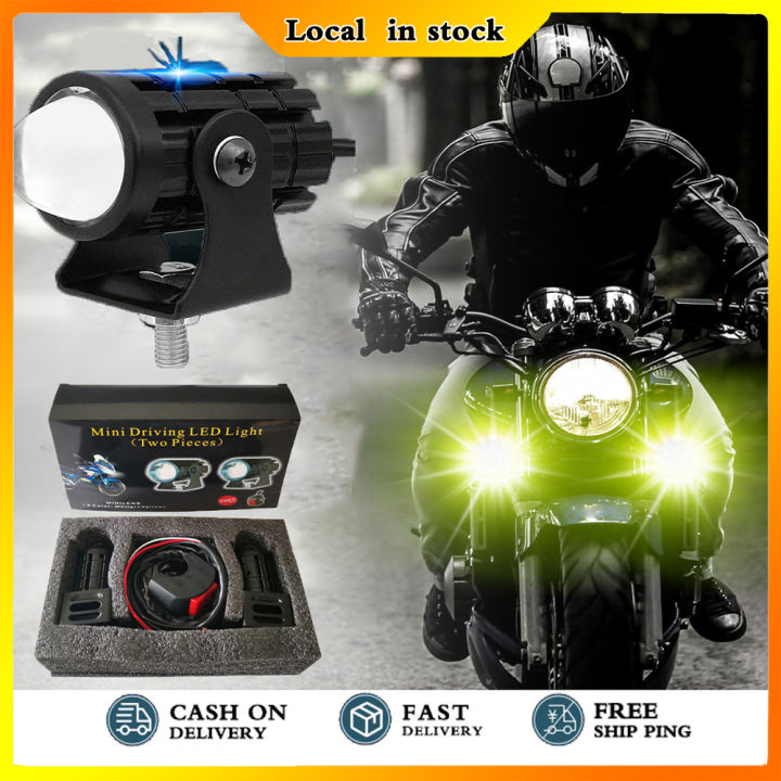 2PCS Mini Motorcycle Driving Lights White+Yellow Pair with bracket ...
