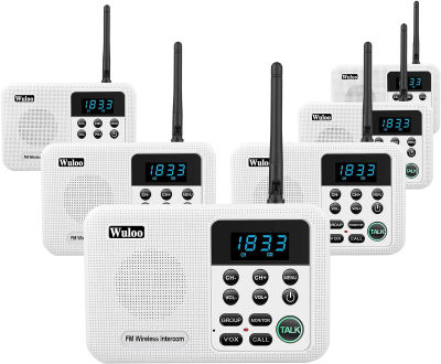 Wuloo Intercoms Wireless for Home 1 Mile Range 22 Channel 100 Digital Code Display Screen, Wireless Intercom System for Home House Business Office, Room to Room Intercom Communication (6 Packs, White) 6 Packs-White