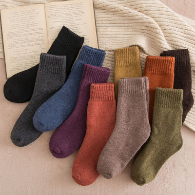 Winter Womens Thick Warm Solid Color Wool Harajuku Retro Cold Resistant Fashion Casual Cashmere Socks 5 Pair
