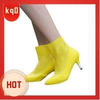 KQ0 1Pair หนึ่งขนาด ที่คลุมรองเท้าส้นสูง สีทึบทึบ สีเหลืองทาเล็บ Overshoes รองเท้า กันน้ำกันน้ำได้ ตัวป้องกันป้องกัน ฝนฝนฝน