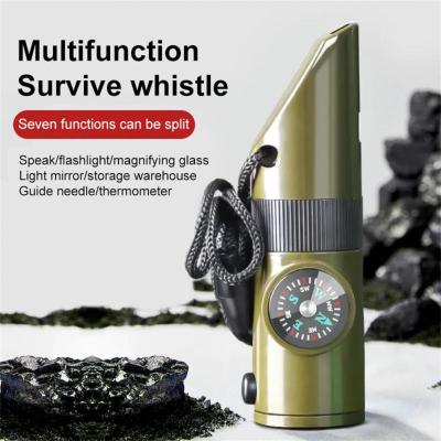 Outdoor 7-in-1 Multi-Function Whistle High-Frequency Rescue Whistle With LED Light Thermometer Compass Camping Survival Tools Survival kits