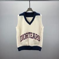 23 Autumn/Winter New Letter Embroidery Contrast V-Neck Knitwear Cotton Pullover Bottom Sweater Vest Mens